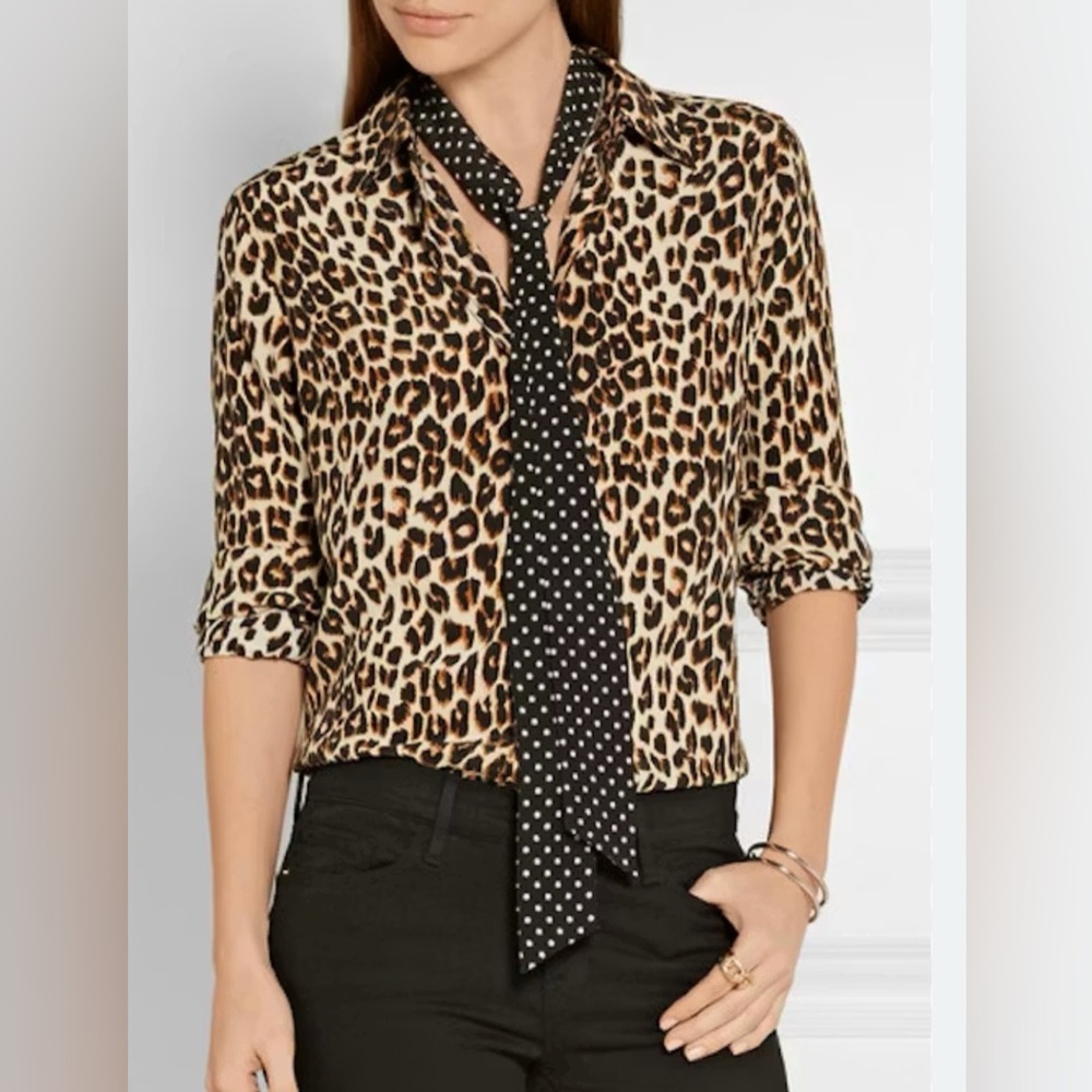 Equipment × Kate Moss Leopard Blouse with  Tie - Picture 3 of 11